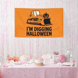 Ich grabe Halloween-Kürbisgesicht-Traktor-Kinder Banner