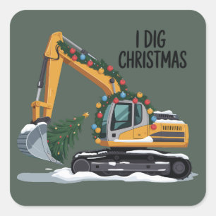 Ich grabe Weihnachtsbagger Santa Junge Lustige Kin Quadratischer Aufkleber