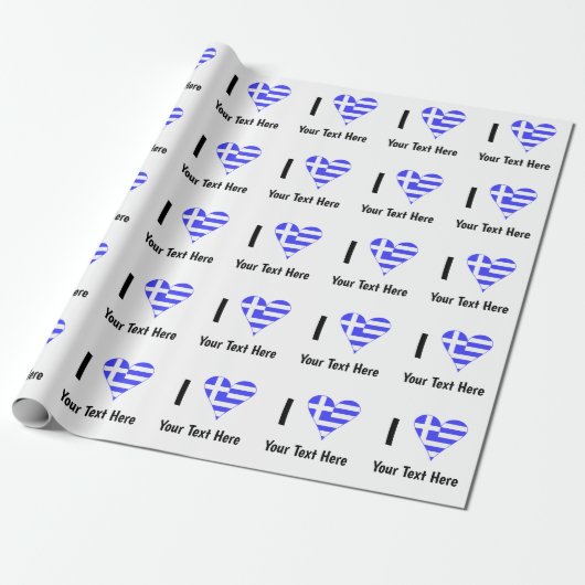 Ich (griechische Flagge Herz) Ihren Text Geschenkpapier (Ungerollt)