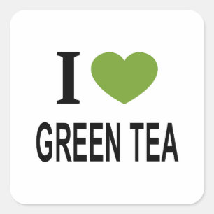 Ich ❤️ GRÜNER TEE mit grünem Herzen ICH LIEBE GRÜN Quadratischer Aufkleber
