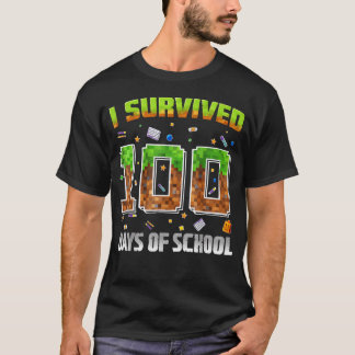 Ich habe 100 Tage Schule überlebt, lustiger Pixel- T-Shirt