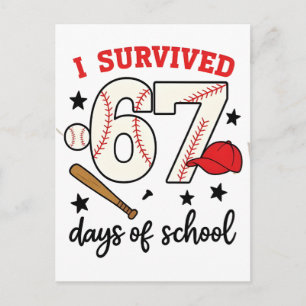 Ich habe 67 Tage Schul-Baseball-Sport 100 überlebt Einladungspostkarte
