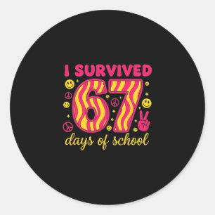Ich habe 67 Tage Schule überlebt 100 Tage Brainrot Runder Aufkleber