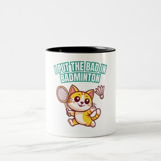 Ich habe Bad in Badminton Funny Niedliche Katze Sp Zweifarbige Tasse (Mittel)