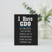 Ich habe CDO Black Funny OCD Spaß Postkarte (Stehend Vorderseite)