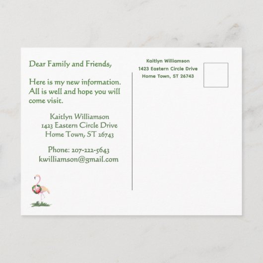 Ich habe das Budget Flamingo Weihnachtsbaum versch Ankündigungspostkarte (Rückseite)