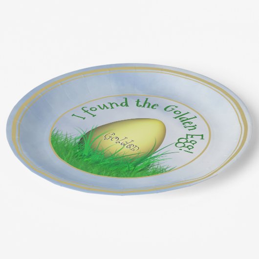 "Ich habe das goldene Ei gefunden" Ostereierjagd Pappteller (Schrägansicht)