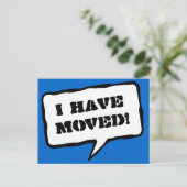 Ich habe das Postkartendesign mit dem Textballon v Ankündigungspostkarte (Stehend Vorderseite)