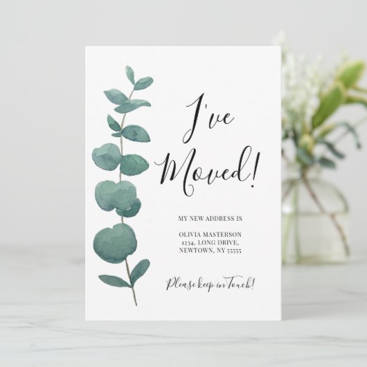 Ich habe den Adresswechsel in Eukalyptus verschobe Ankündigung (Stehend Vorderseite)