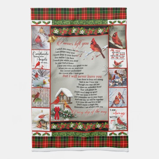 Ich habe dich nie Verlassen, Weihnachts-Kardinal-Q Geschirrtuch (Vertikal)