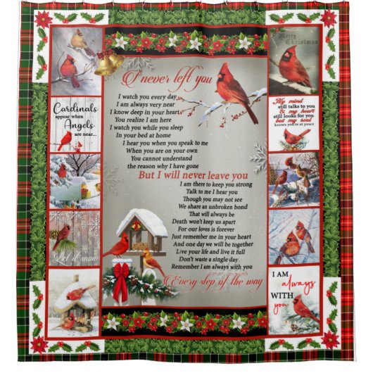 Ich habe dich nie , Weihnachts-Kardinal-Quilt-Blan Duschvorhang (Vorderseite)