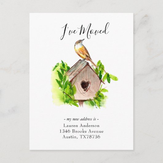 Ich habe die Ankündigung "Umzug des Vogelhauses" Postkarte (Vorderseite)