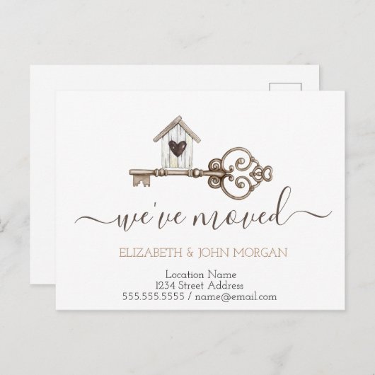 Ich habe die neue Adresse des Schlüsselholzhauses  Ankündigungspostkarte (Vorne/Hinten)