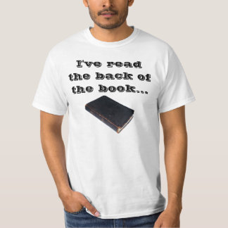 Ich habe die Rückseite des Buches gelesen und wir T-Shirt