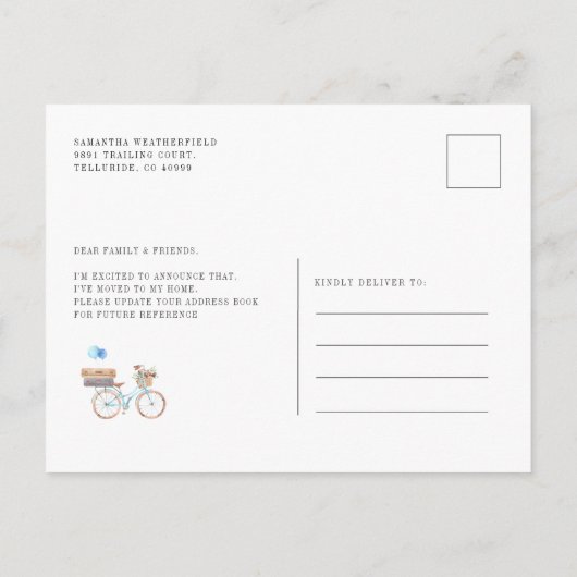 Ich habe die Wasserfarbe Änderung der Adresse Blue Ankündigungspostkarte (Rückseite)