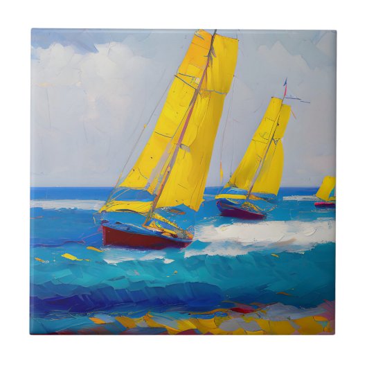 "Ich habe drei Boote gesehen" Seascape Fliese (Vorderseite)