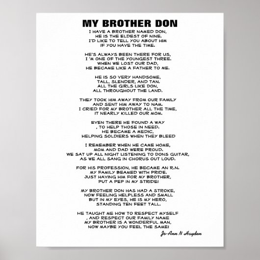 ICH HABE EIN BROTHER NAMED DON Gedicht Poster (Vorne)