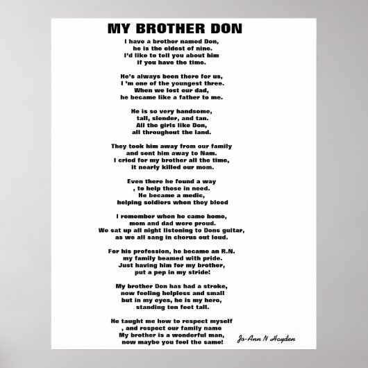 ICH HABE EINEN BRUDER NAMENS DON Gedicht Poster (Vorne)