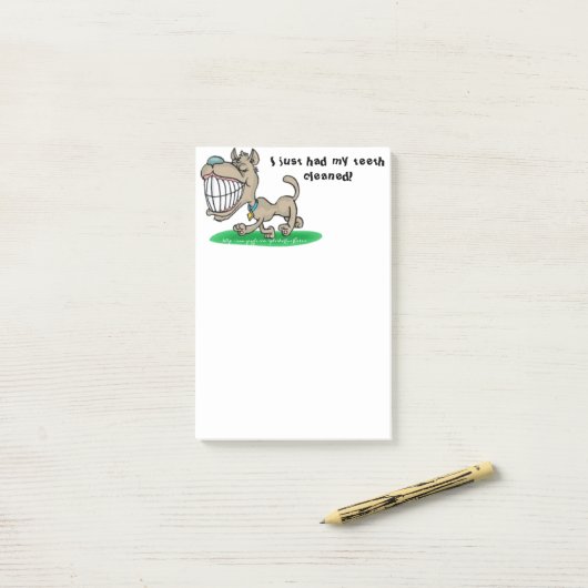 "Ich habe gerade meine Zähne gereinigt." Post-it Klebezettel (Auf Schreibtisch)