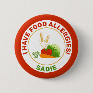 Ich habe Lebensmittelallergien & Name mit Cartoon- Button