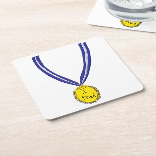 Ich habe Medaille getestet Rechteckiger Pappuntersetzer (angewinkelt)