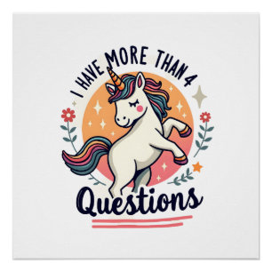 Ich habe mehr als 4 Fragen Vintage Einhorn Retro Poster