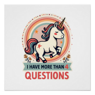 Ich habe mehr als 4 Fragen Vintage Unicorn Retro Poster