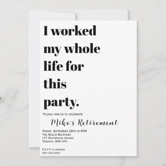 Ich habe mein ganzes Leben dafür gearbeitet? Einladung (Vorderseite)