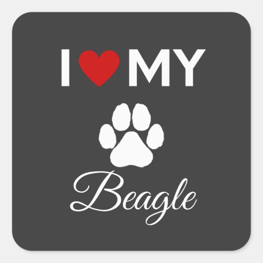 Ich habe meinen Beagle-Hund-Sondertext Liebe Quadratischer Aufkleber (Vorderseite)