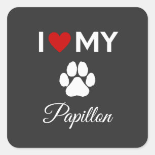 Ich habe meinen Papillon-Hund-Sondertext Liebe Quadratischer Aufkleber