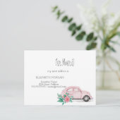 Ich habe mich bewegt, Aquarellpinke Auto, Blume ne Ankündigungspostkarte (Stehend Vorderseite)