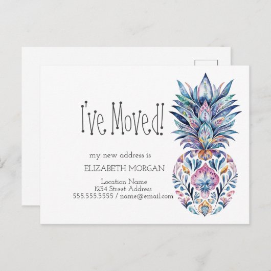 Ich habe mich bewegt, schicke farbenfrohe Ananas n Ankündigungspostkarte (Vorne/Hinten)