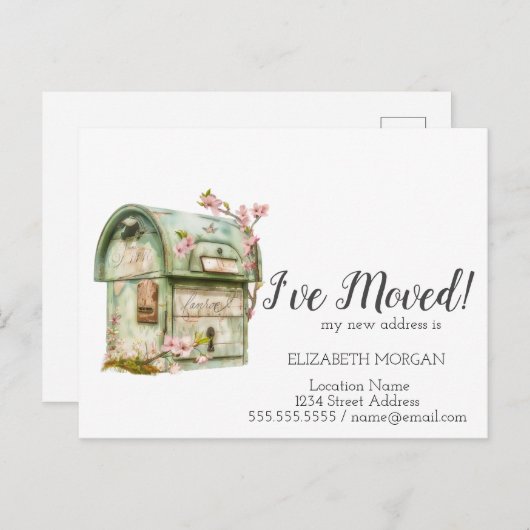Ich habe mich bewegt, Vintage Mailbox-Blume Ankündigungspostkarte (Vorne/Hinten)