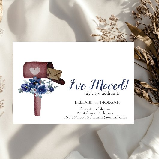 Ich habe mich bewegt, Wasserfarbe Mailbox Blue Blu Ankündigungspostkarte