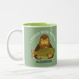 Ich habe mit Bigfoot Funny Fishing Camping gefange Zweifarbige Tasse