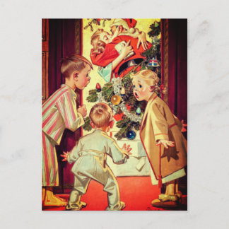 Ich habe Mommy Kissing Santa Claus Vintag gesehen Feiertagspostkarte