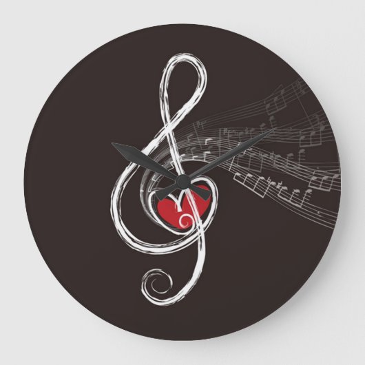 ICH HABE MUSIC Treble Clef Black Große Wanduhr (Vorderseite)
