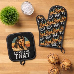 Ich habe nie gesagt, Jesus Meme Funny Christlich Ofenhandschuh & Topflappen-Set