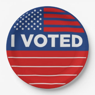 Ich habe politisch mit Rot-Weiß und Blau abgestimm Pappteller