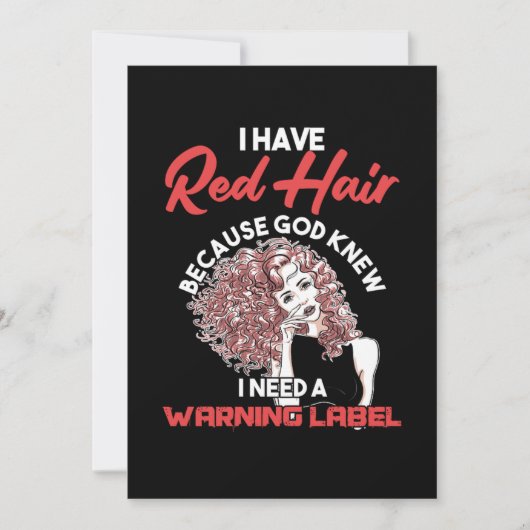 Ich habe Red Hair Warning Label Redhead Ginger Ges Einladung (Vorderseite)