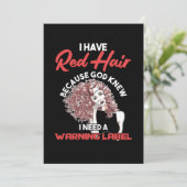 Ich habe Red Hair Warning Label Redhead Ginger Ges Einladung (Stehend Vorderseite)
