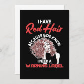 Ich habe Red Hair Warning Label Redhead Ginger Ges Einladung (Vorne/Hinten)