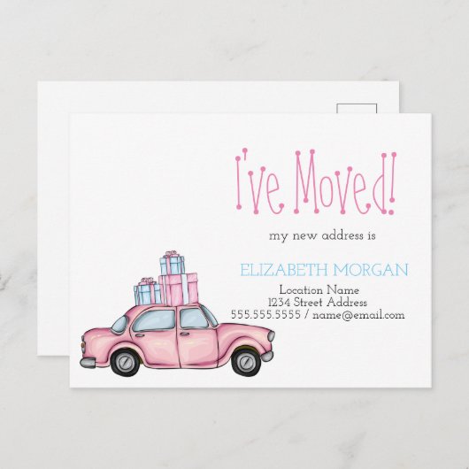 Ich habe rosa Auto verschoben präsentiert neue Adr Ankündigungspostkarte (Vorne/Hinten)