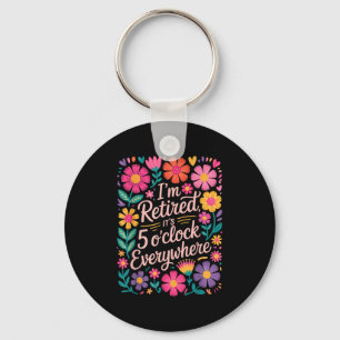 Ich habe seine 5 Ouhr überall geerbt, Boho Floral  Schlüsselanhänger