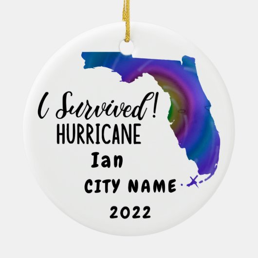Ich habe überlebt! Hurrican Ian Custom Florida Cit Keramik Ornament (Hinten)