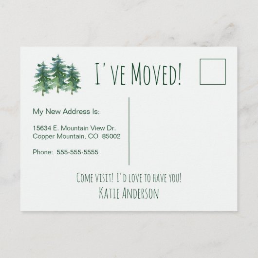 Ich habe Waldkiefern in Wasserfarbe getrieben Ankündigungspostkarte (Rückseite)