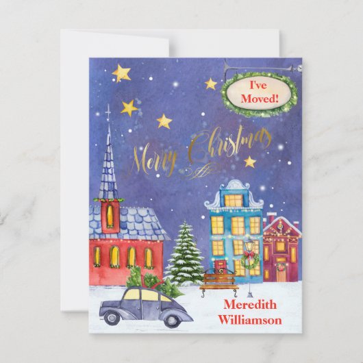 Ich habe Weihnachtsdorf-Flat Move verschoben Ankündigung (Vorderseite)