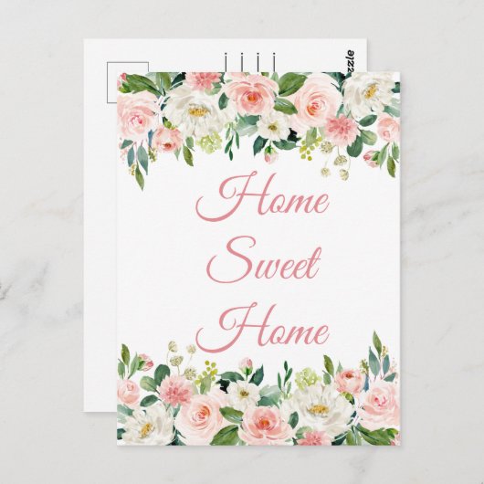 Ich habe Zuhause Sweet Zuhause Floral Postcard ver Postkarte (Vorne/Hinten)