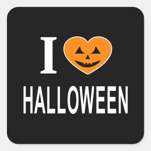 ICH ❤️ HALLOWEEN I LIEBE HALLOWEEN ICH HERZ HALLOW QUADRATISCHER AUFKLEBER (Vorderseite)