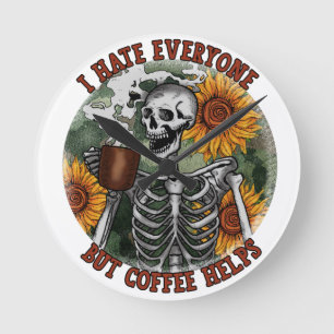 Ich hasse alle außer Kaffee Runde Wanduhr
